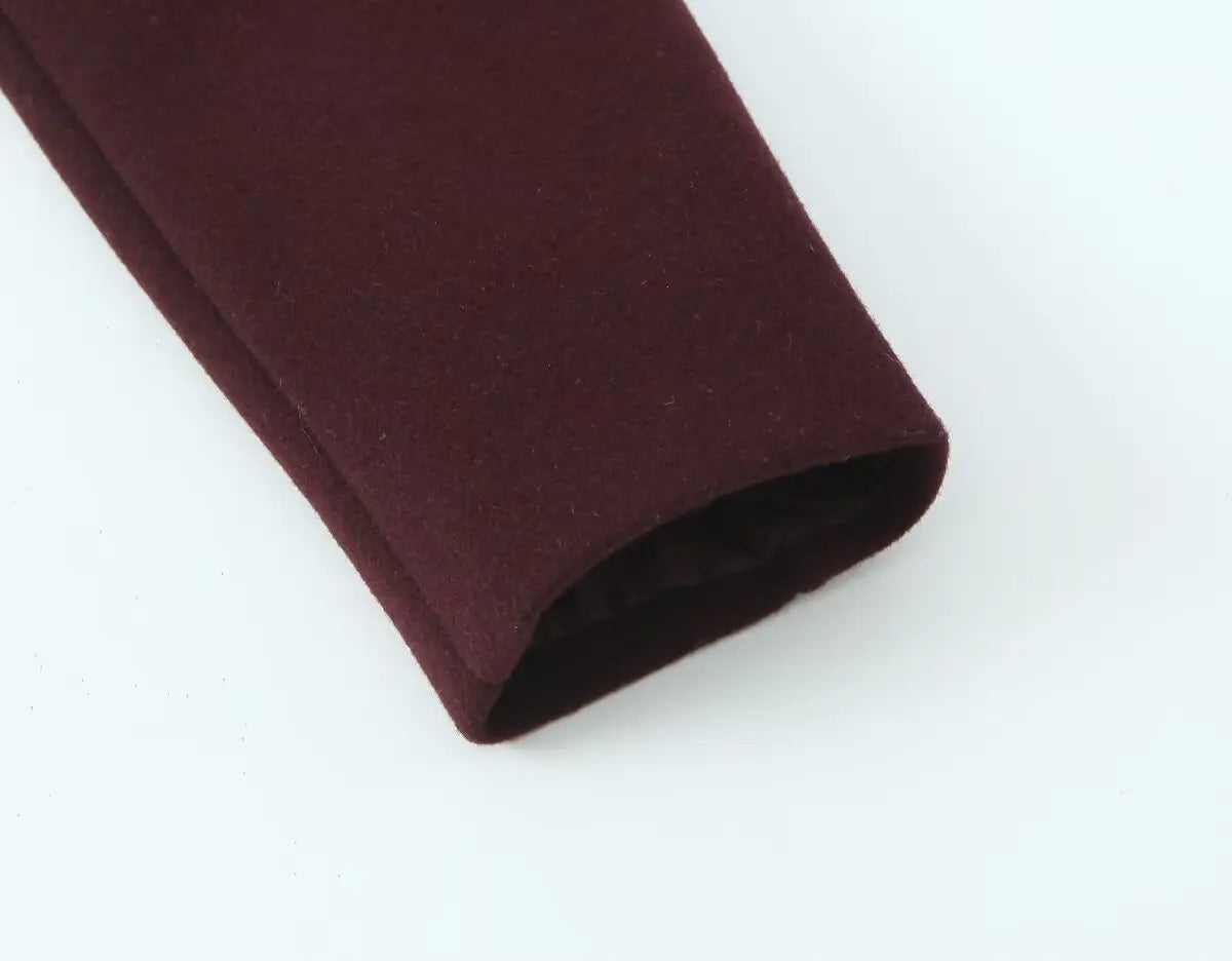 ZBZA Women's Retro Wine Red Cropped Jacket Stand Collar Long Sleeve Buttoned Epaulettes Patch Pocket Coat Fall Winter New Jacket