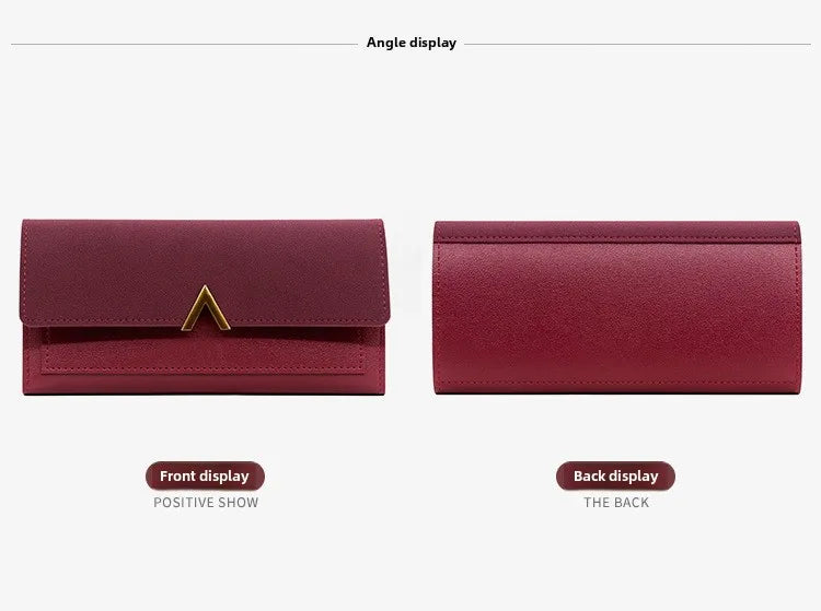 New Korean version women's wallet long V-shaped buckle three fold wallet for women, hand-held bag, change card bag.