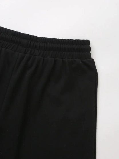 HH Women Casual Sport Pant Suit Vintage Solid Short Sleeve O Neck T-Shirt + Drawstring Jogging Pants Woman Commuting Sets