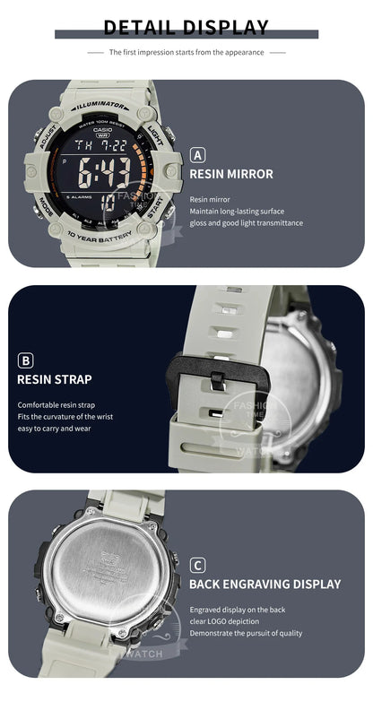 Casio Men's Watch Large Dial Sporty Model Stylish Cool Multifunctional Watches AE-1500WH-8B2.