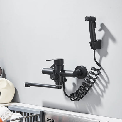 Kitchen Faucets Stainless Steel Wall Mounted Multifunctional Bathroom Basin Faucet Hot Cold  Water Mixer Taps With Spray Gun