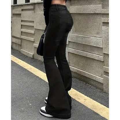2025Mädchen Concise Ins Hohe Taille Ausgestellte Jeans Weibliche Stretchy Bootcut Denim Hosen Frauen Einfarbig Dünne Schlaghosen