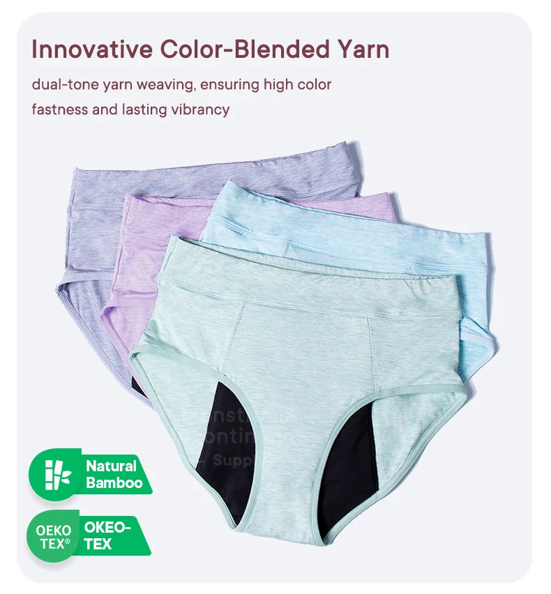 High Waist Leakproof Period Panties Bamboo Fibre Heavy Flow Absorbent Underwear Reusable Breathable.