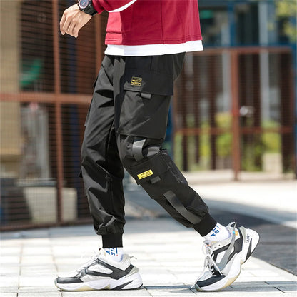 Men's Cargo Pants Casual Hip Hop Hit Color Multiple Pockets Trousers Streetwear Ribbons Techwear Sweatpants Boys.