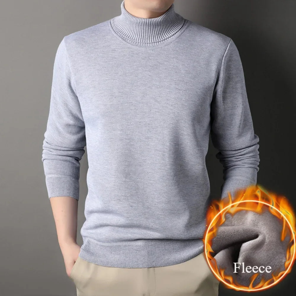 Men's Autumn Winter New Turtleneck Sweater Warm Cozy Solid Color Casual Bottom Knitted Pullovers Male Fashion Knitwear.
