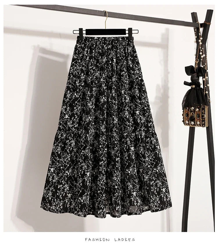 2025 Vintage Draped Elegant Chinese Style Women's Half-length Skirts Autumn Floral Pleated A- Line Skirt With Lining