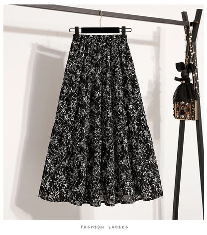 2025 Vintage Draped Elegant Chinese Style Women's Half-length Skirts Autumn Floral Pleated A- Line Skirt With Lining