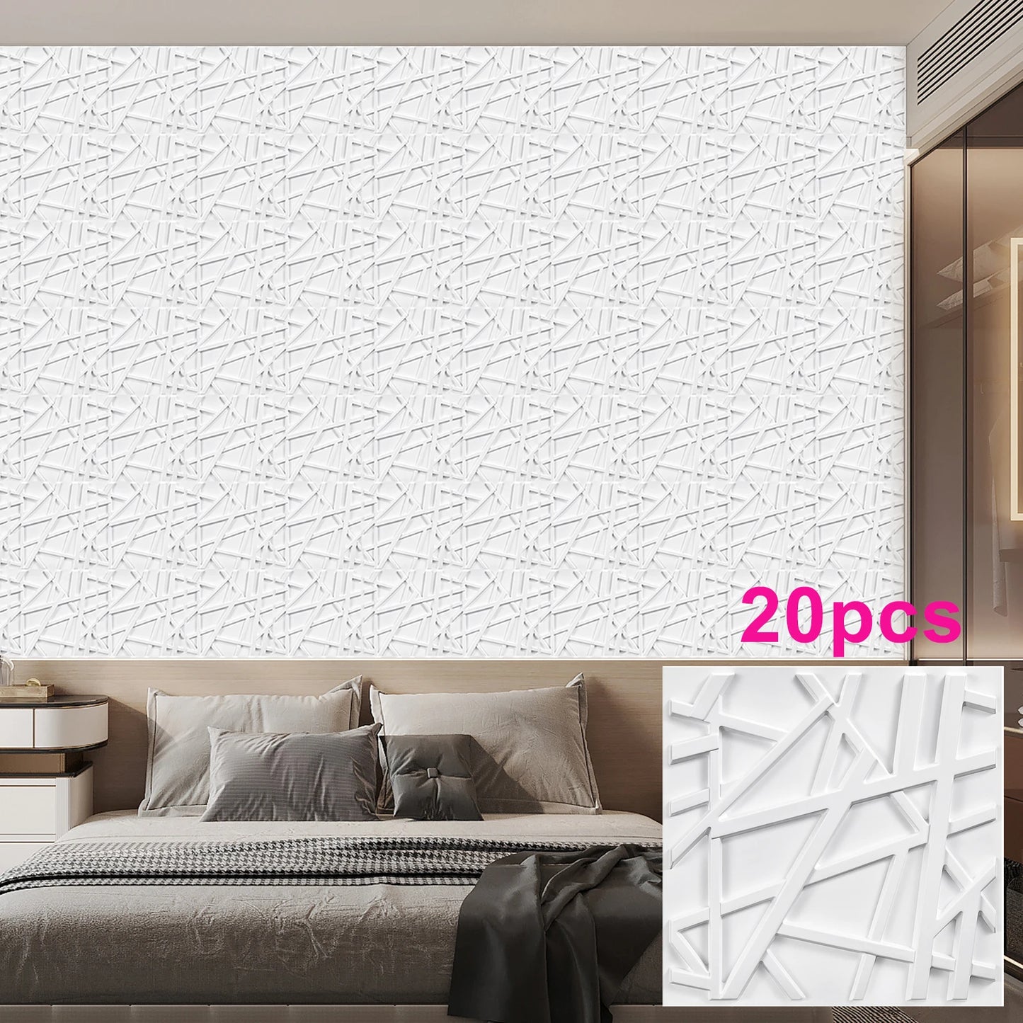 KUUJOJO 20pcs 3D textured wall panel for indoor wall decoration, suitable for living room, hall, bedroom, hotel, office