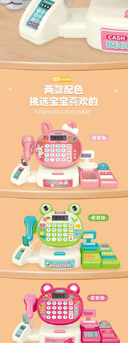 Children's Play Home Simulation Supermarket Cashier Cartoon Frog Shopping Computer with Sound Effects Girl Toys.