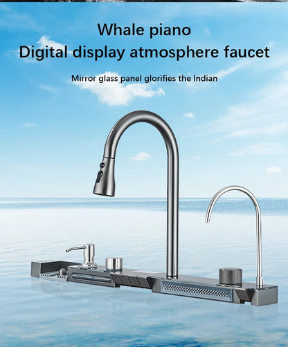 Stainless Steel Kitchen Sink with Hot Cold Pull Out Kitchen Sink Faucets Digital Large Single Bowl Waterfall Rain Kitchen Sinks