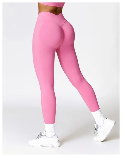 Women's V Back Sports Leggings Athletic Fitness Gym Yoga Pants Tights Scrunch Control Running Exercise Workout Leggins.