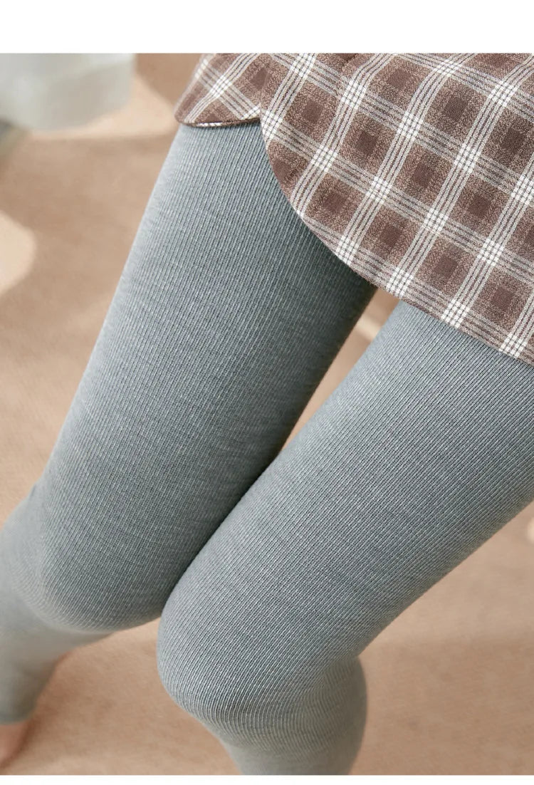 Women's Fall Winter Ribbed Vertical Stripe Thermal Leggings Fleece Thickened  Street Ready Seamless High Waist Thermal Pants