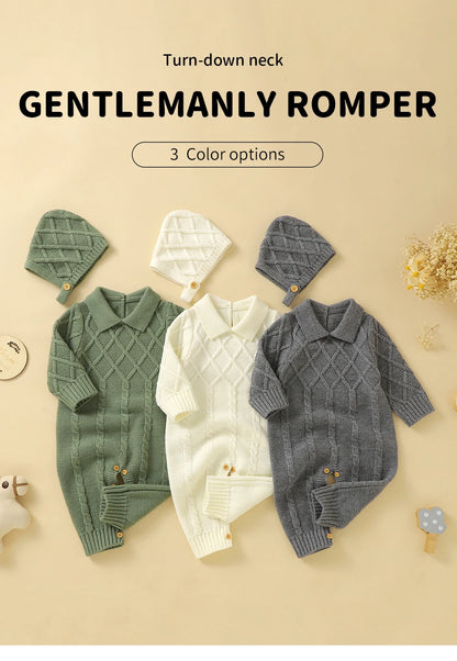 White Baby Girl Rompers Clothes Winter Long Sleeve Knitted Newborn Infant Boy Jumpsuits Hats Outfits Sets 0-18m Toddler Playsuit