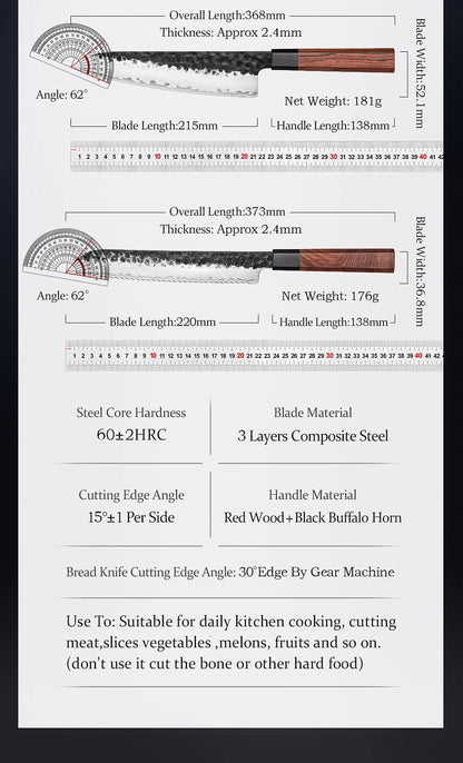 HEZHEN 1PC-5PC Kitchen Knife Set Chef Utility Stainless Steel 3 Layers Composite Steel Santoku Nakiri Kitchen Accessories.