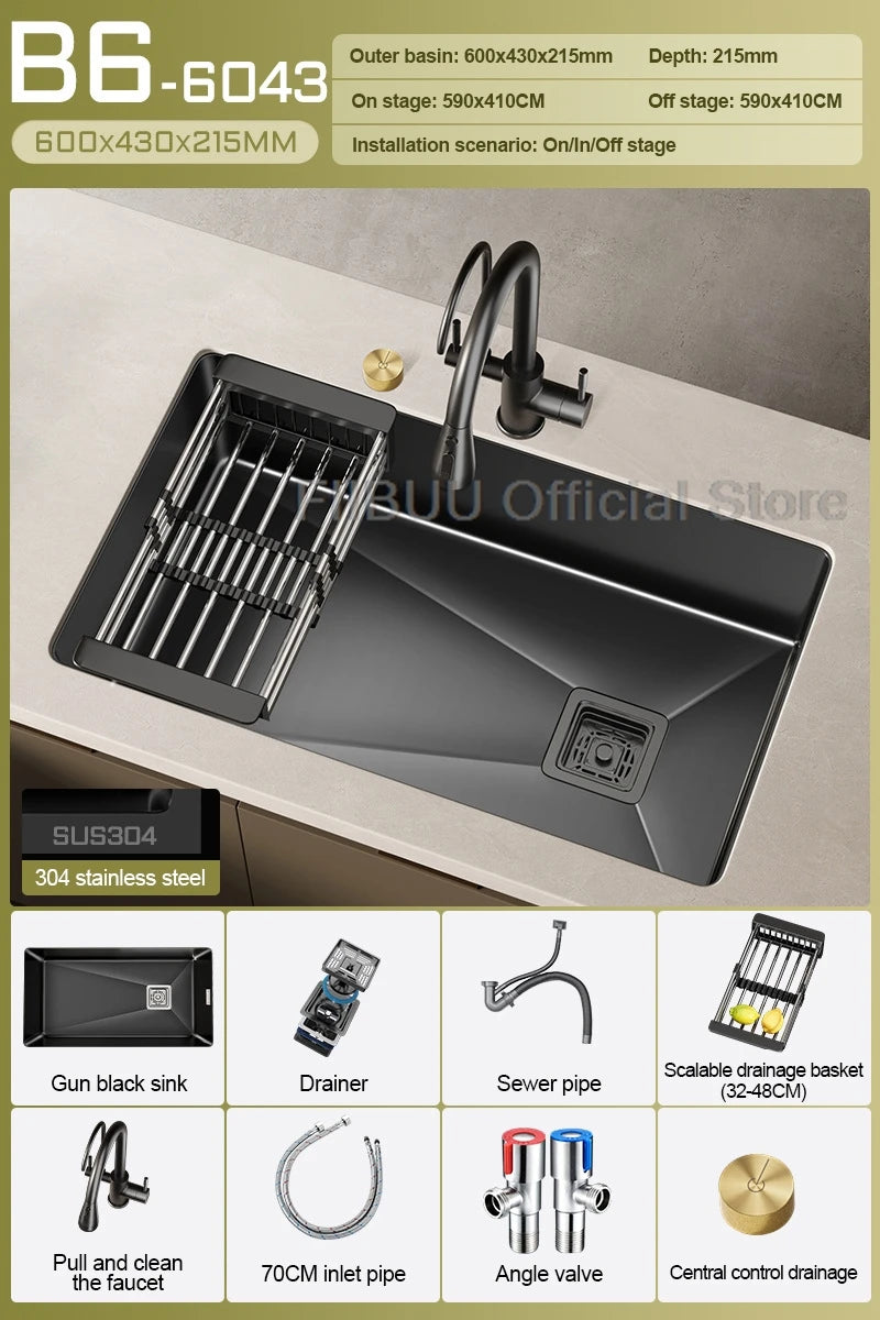 304 Stainless Steel Kitchen Sink Single Bowl Thickened Material Undermount Basin Vegatable Workstation With Drain Accessories