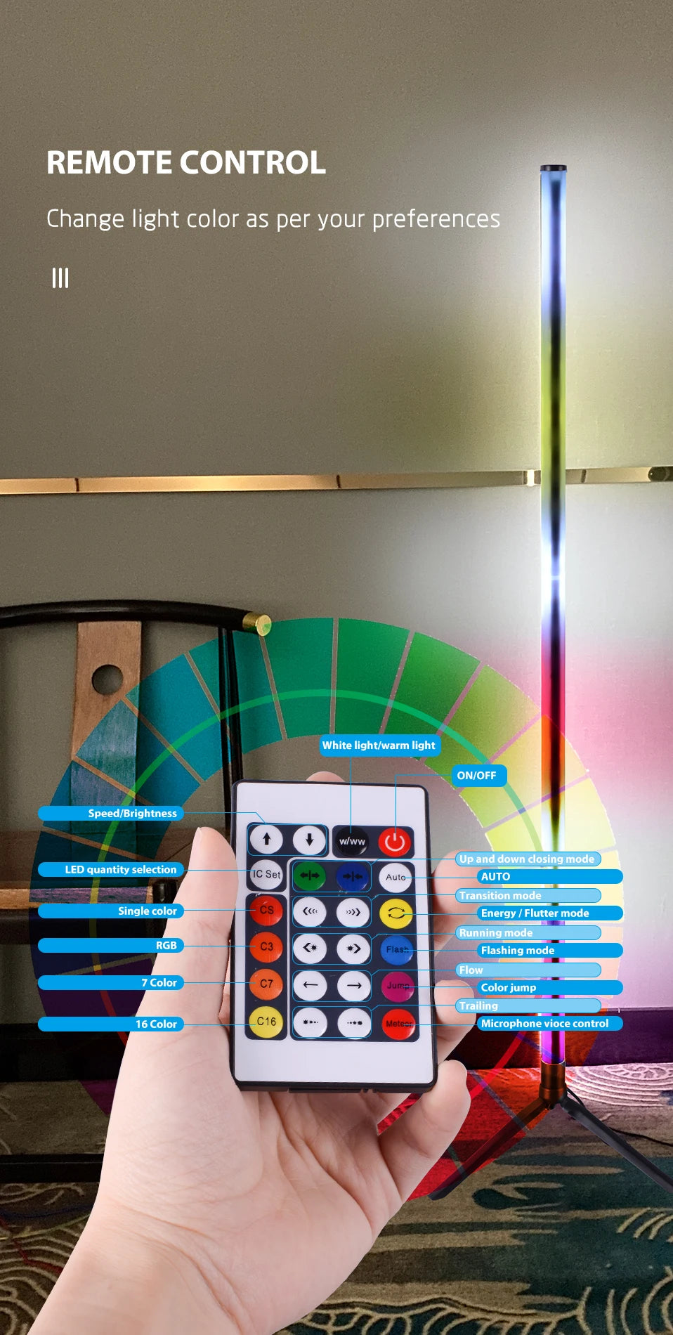 1PC RGB Stehleuchte RGB Ecke Stehleuchte Schlafzimmer Umgebungsbeleuchtung Skandinavischen Stil Farbwechsel Dimmbare Weiche Beleuchtung.