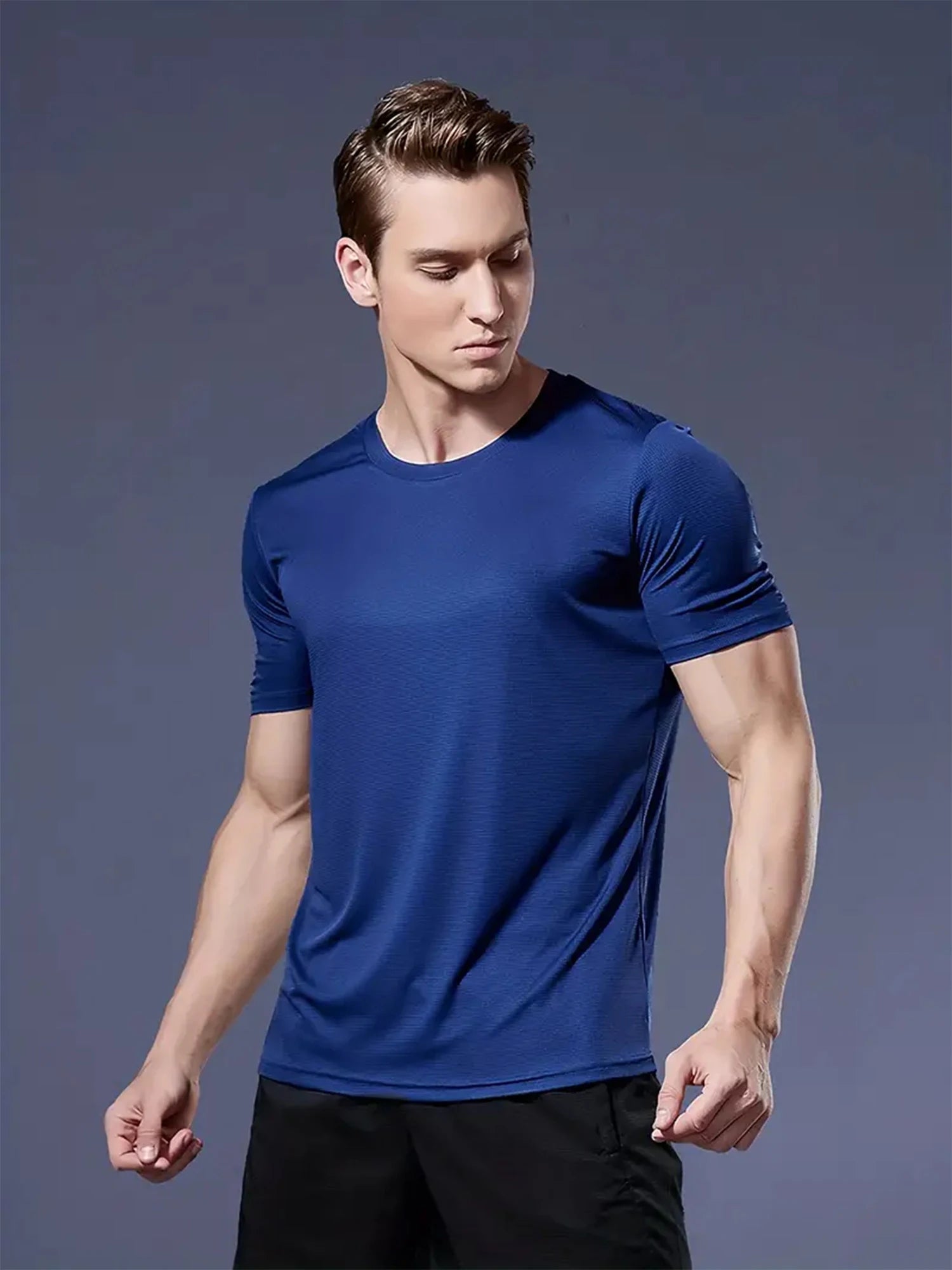 Round Neck T-Shirt 4-Color Black and White Gray Navy Ultra-Light Men's Quick-Drying Breathable Sweat-Absorbent Shirt Suitable Fo.
