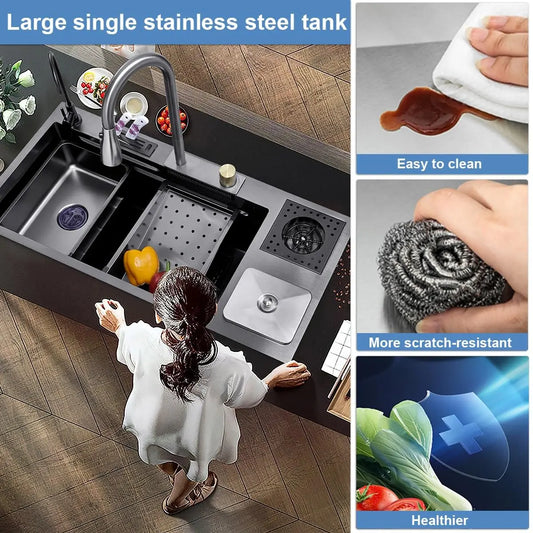 Modern Multifunctional Stainless Steel Kitchen Sink with Faucet for Home Cooking and Cleaning Durable Scratch-Resistant