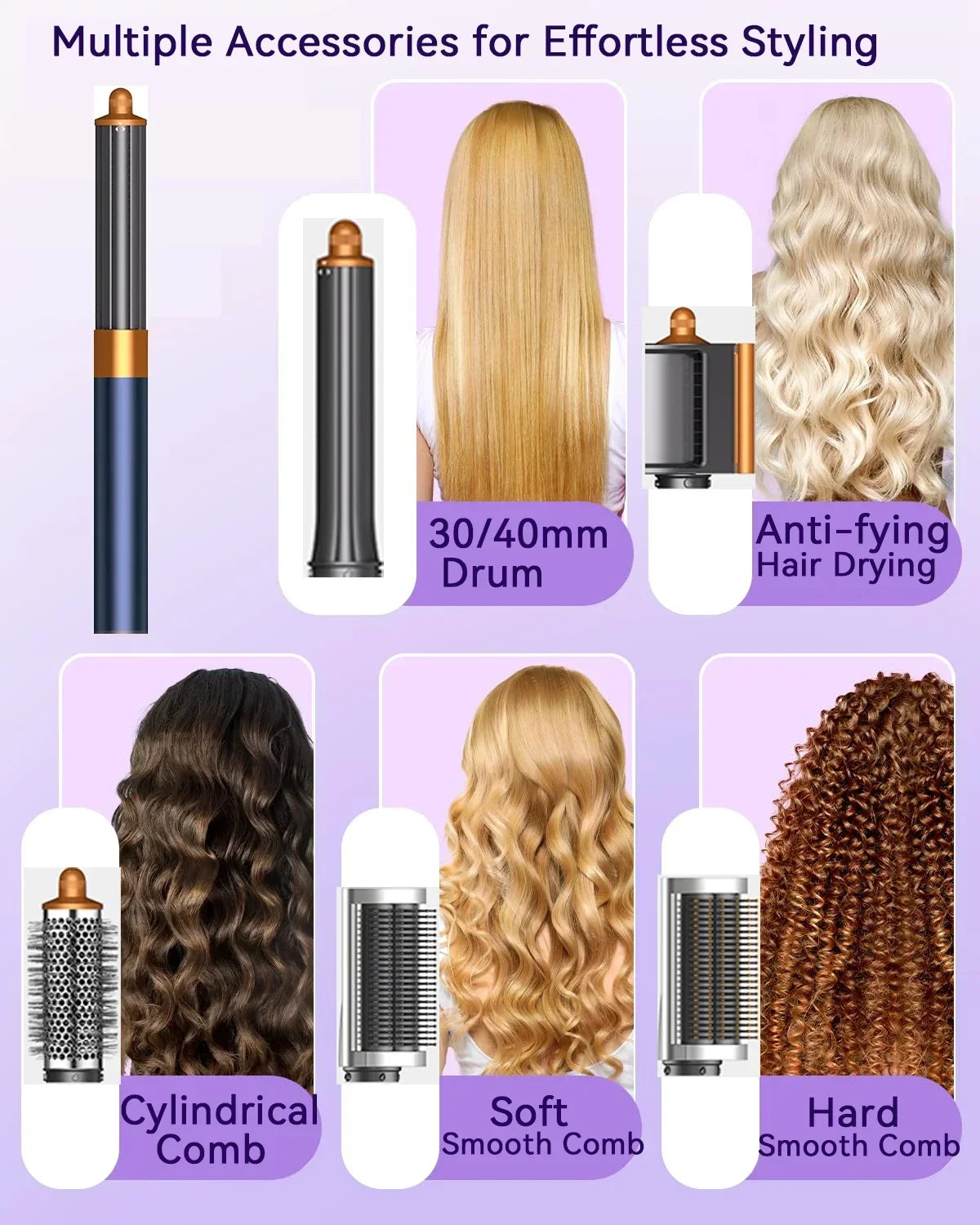 Professional 6IN1 1300W Multi-Functional Hair Styler - Dry, Straighten, Curl with Brush, Ideal for Salon & Home Use.