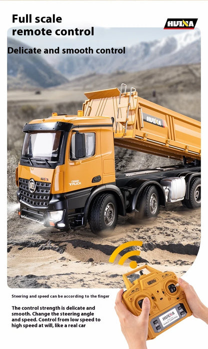 Huina Large 50Cm Rc Dump Truck 1536 12Ch 1/14 Alloy Remote Control Engineering 8Wheel Heavy-Duty Dump Truck Cargo Model Boy Gift.