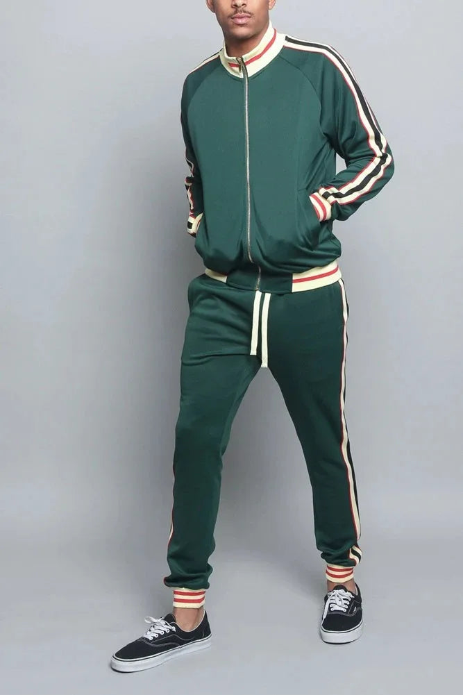 Supzoom New Arrival Top Fashion Leisure Uniform Autumn And Winter Couples Casual Striped Sports Running Sportswear Men Set.