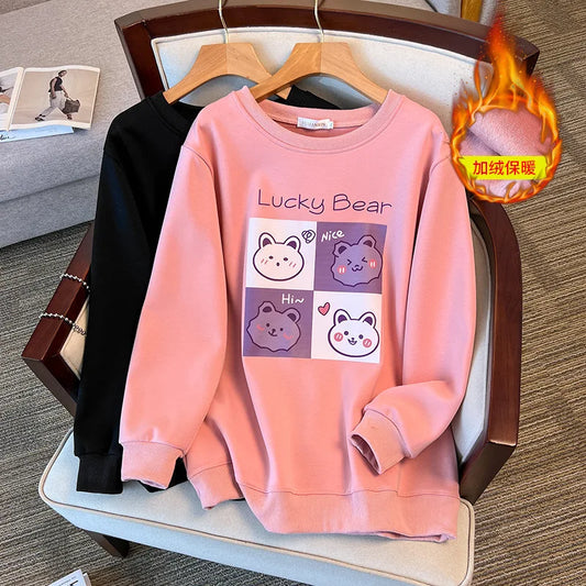 170kg plus size Damen büste Herbst Winter lose Rundhals ausschnitt Bär Sweatshirt Langarm lässig Top 6xl 7xl 8xl 9xl 10xl 11xl