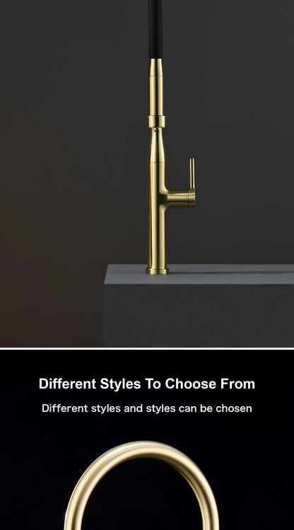 Luxury Brushed Gold Brass Pull Out Kitchen Faucet with Ceramic Cartridge Hot Cold Water Sink Tap Modern High End Sprayer Durable