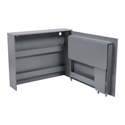 Klappbarer Schreibtisch mit Rollen und kabellosem Ladegerät – 2-in-1-Sideboard und Arbeitsplatz, mit Regal und Kippschutz, Rollen mit Bremstisch