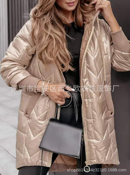 Herbst Winter 2025, neue Mode für Damen, lässig, trendig, täglich, einfach, Basic, langärmelig, mit Kapuze, Steppmäntel, weibliche Kleidung, Parkas