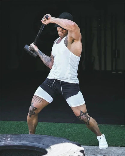 NEW Men's Multiple pockets Fitness Shorts Casual Sports Loose Breathable double-decker Shorts men Mesh Camouflage Running Shorts.