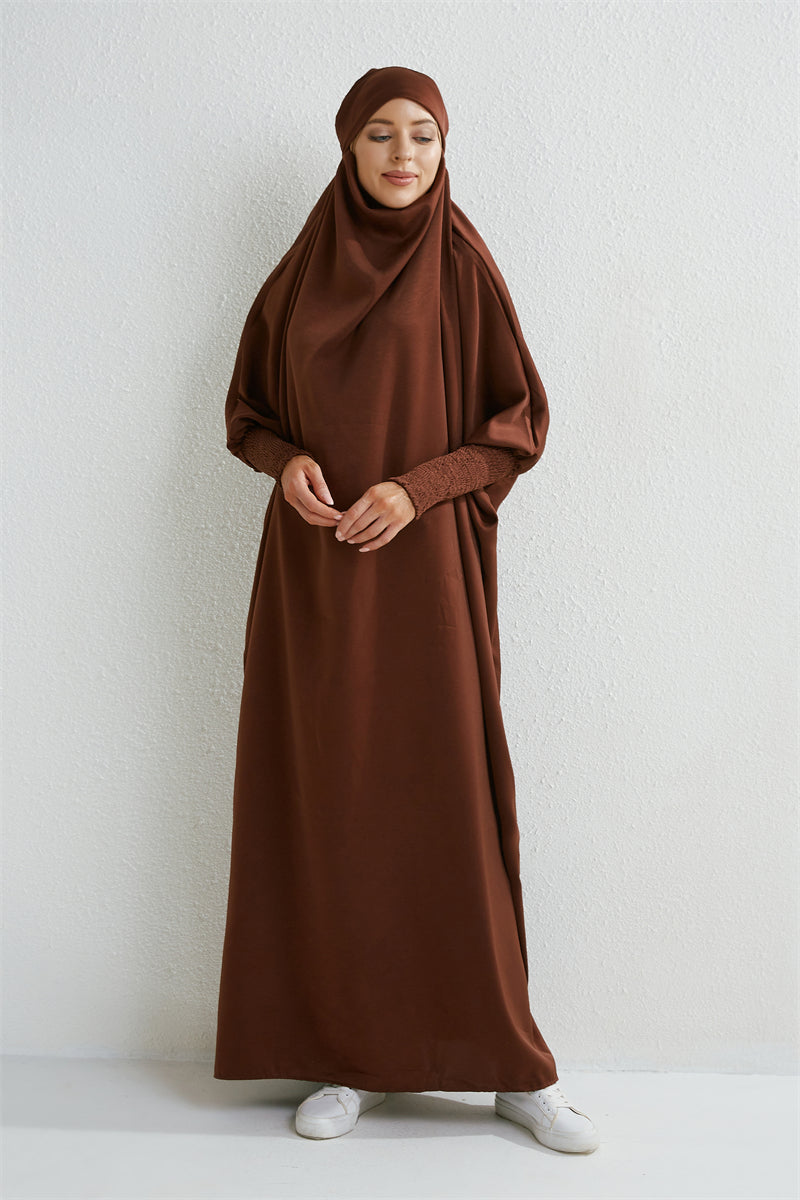 Muslimische Abaya mit Kapuze, Smockärmel, einteiliges Gebetskleid, Damen, Jilbab, islamische Kleidung, Dubai, Saudi-Arabien, schwarze Robe, türkische Bescheidenheit.