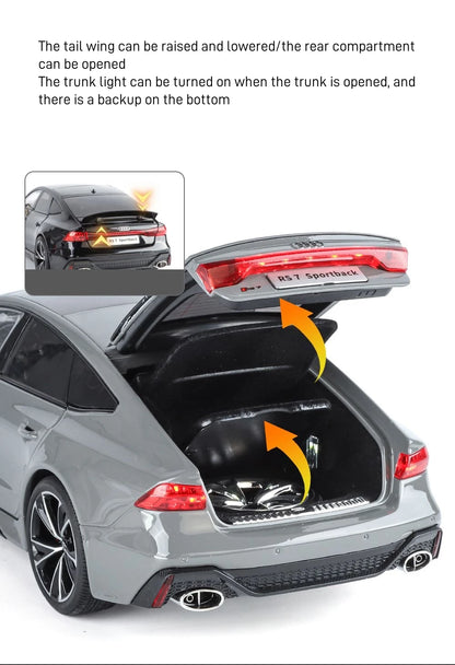 1:18 Key Remote Control Version AUDI RS7 Alloy Sports Car Model Diecast Metal Racing Vehicle Car Model Sound Light Kids Toy Gift.