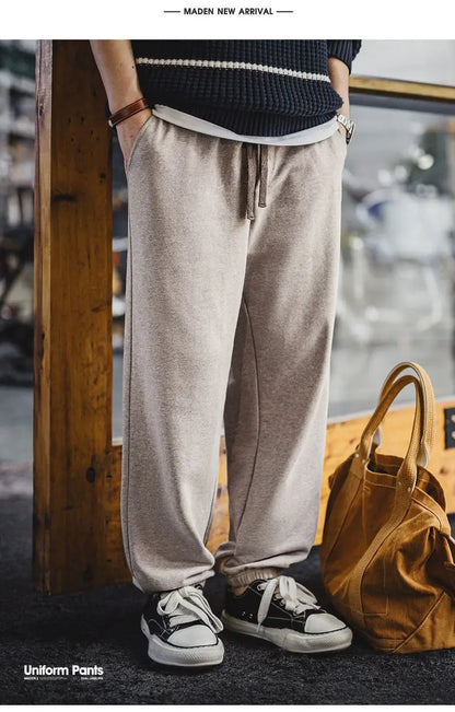 Maden Men's Men's Jogger Pants Embroidered Straight-Leg Sweatpants Elastic Waist Cuffed Casual Training Trousers for Fall Winter