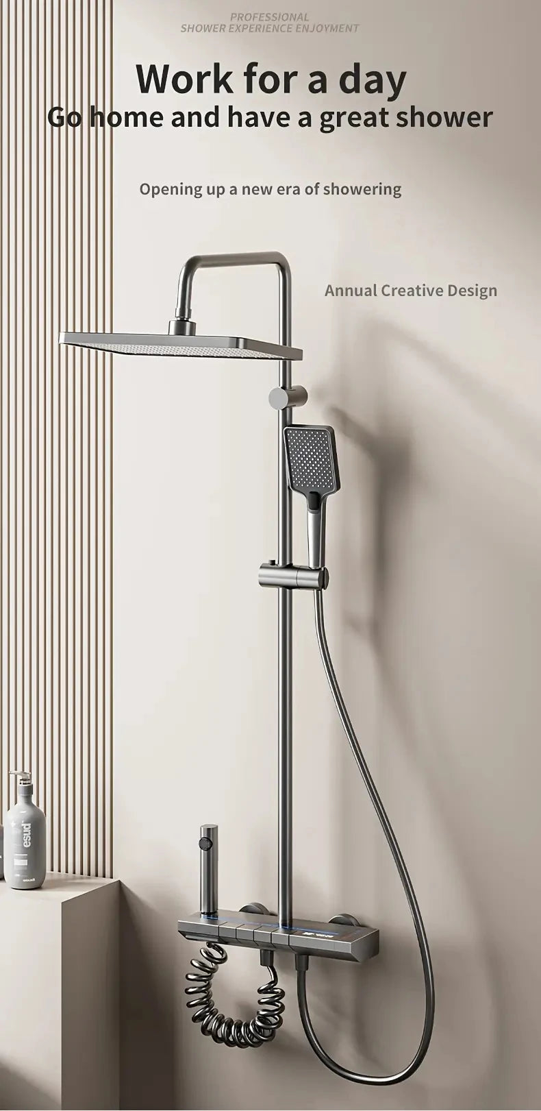 Bathroom Luxury Shower System with Tempered Glass Piano Key Smart Digital Display Thermostat Mixer Shower Faucet Full Set