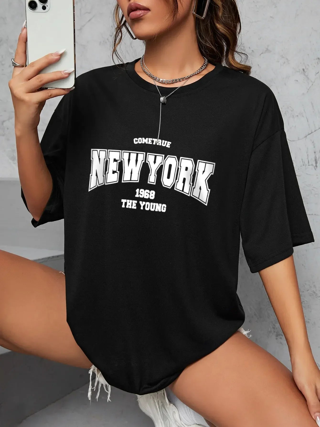 Wenn Jahr 1968, The New York Young Woman T-Shirt, Mädchen, Übergröße, tägliches Top, weibliche Kreativität, Streetshirt, individuelle Freizeitkleidung.