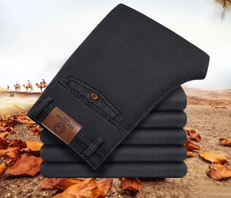 Spring Autumn Men's Classic Business Jeans Straight Elastic Fashion Washed Denim Trousers Brand Clothing Office Jean Pants Male.