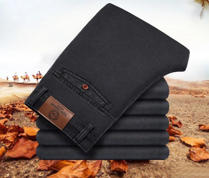 Spring Autumn Men's Classic Business Jeans Straight Elastic Fashion Washed Denim Trousers Brand Clothing Office Jean Pants Male.