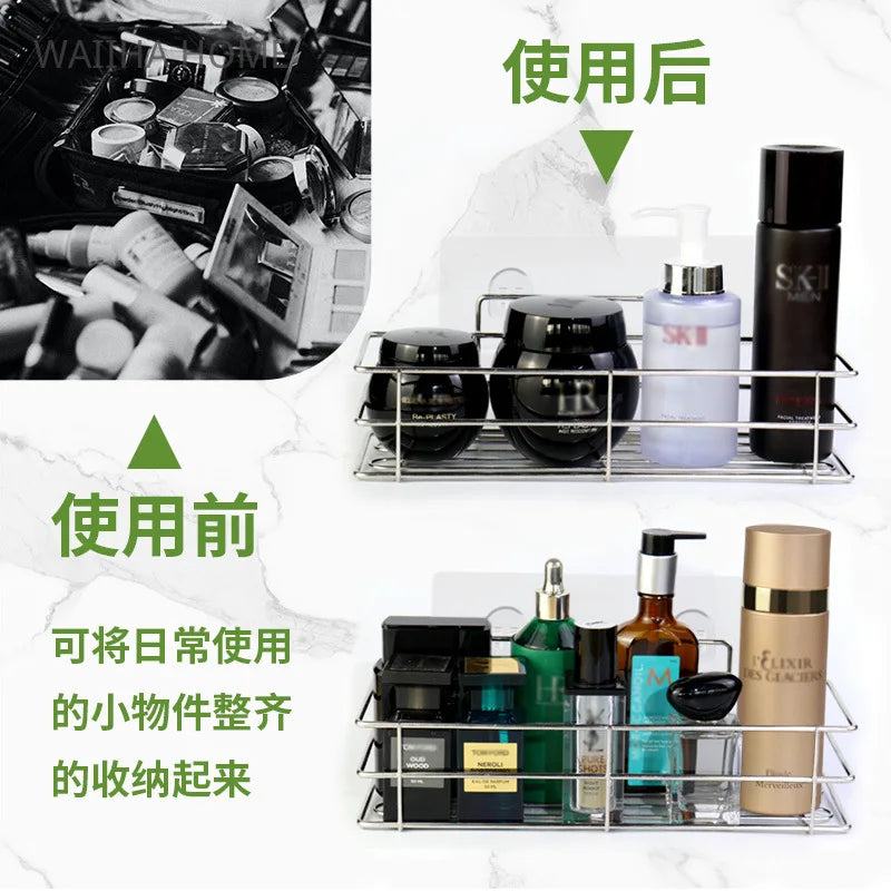 Edelstahl Wand Lagerung Regal Rack Schlag Kostenloser Dusche Shampoo Lagerung Rack Halter mit Aufkleber Badezimmer Lagerung Caddy