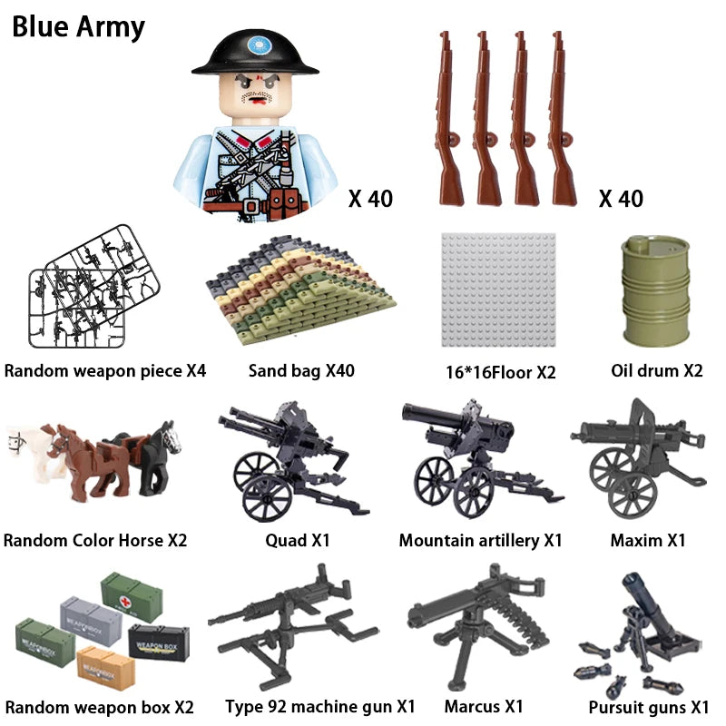 WWII Infantry Military Soldier War National Army Mini Gun Weapon Models Building Blocks Building Blocks Toys for Kids
