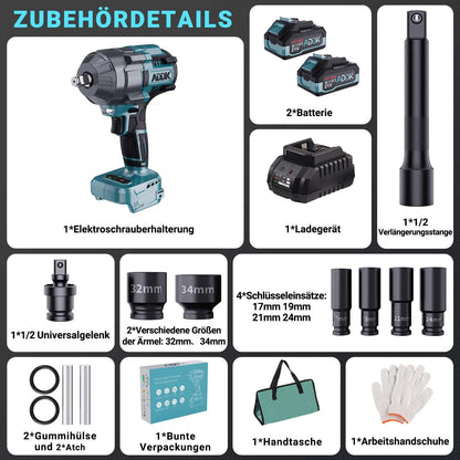 Anajqaqia Elektroschraubenschlüsselsatz, 1600 Nm 6-Gang-Einstellung, 4000 mAh Akku, 21 V Lithium-Akku-Elektroschrauber, Elektrowerkzeuge