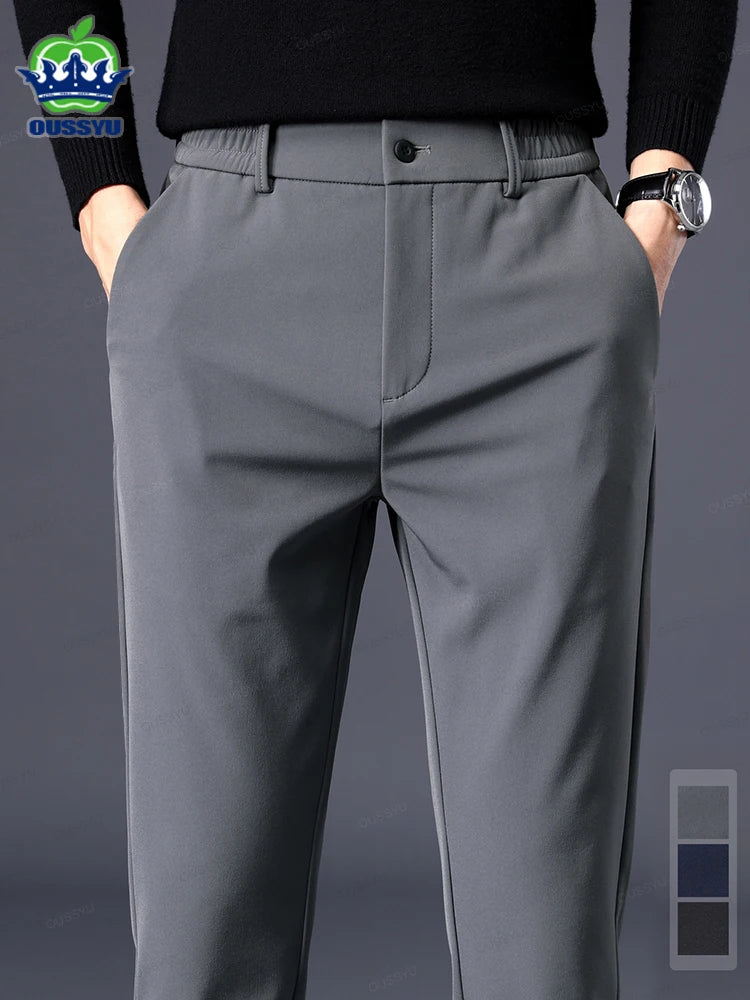 Autumn Winter Casual Pants Men Thick Business Stretch Slim Elastic Waist Jogger Outdoors Korean Classic Grey Black Trousers Male.