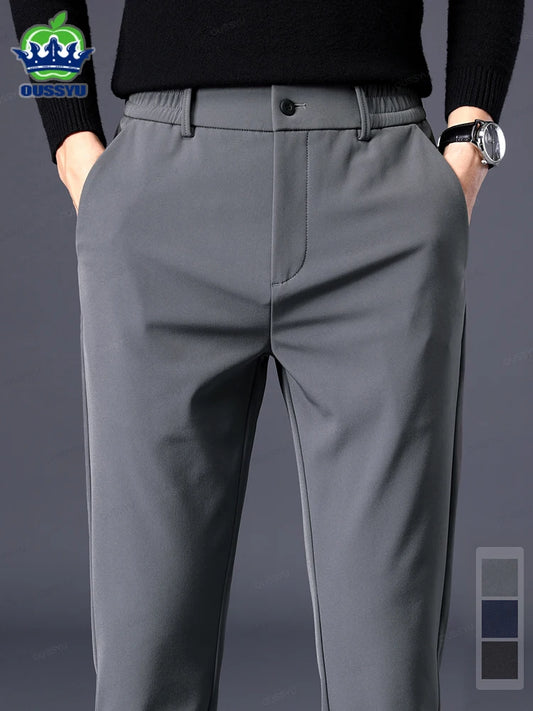 Autumn Winter Casual Pants Men Thick Business Stretch Slim Elastic Waist Jogger Outdoors Korean Classic Grey Black Trousers Male.