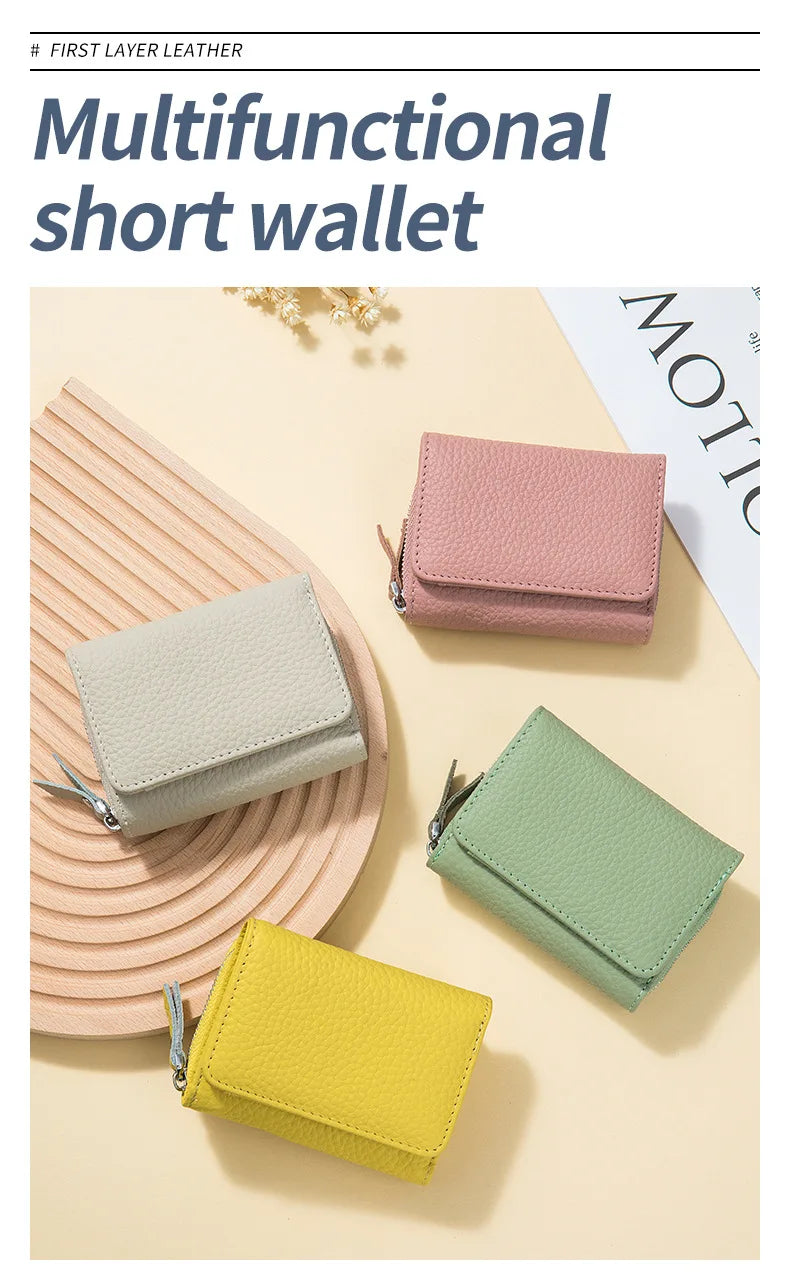 Genuine Leather Women Wallet Small Zipper Coin Wallet Female Short Cow Leather Women Purse RFID Card Money Bag Gift for Women.