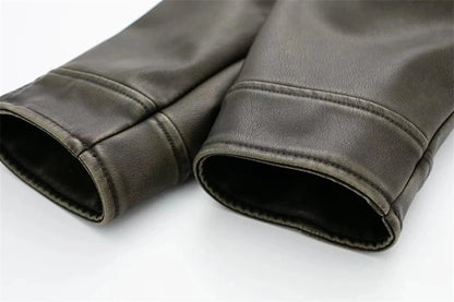 TRAF Damen Vintage lose Lederjacke Gürtel Schulter Abzeichen Zip Revers Jacke Handsome Washed Leder Motorrad Kleidung