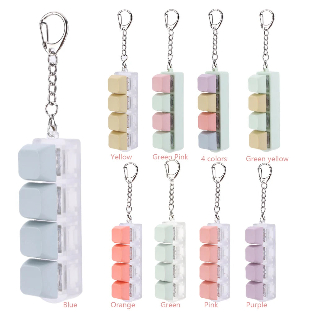 Keyboard Caps Toy Press Stress Relief Fidget 4 Key Button Keycaps Fidget Keychain Keyboard Keychain Toys Finger Keyboard Key Toy.