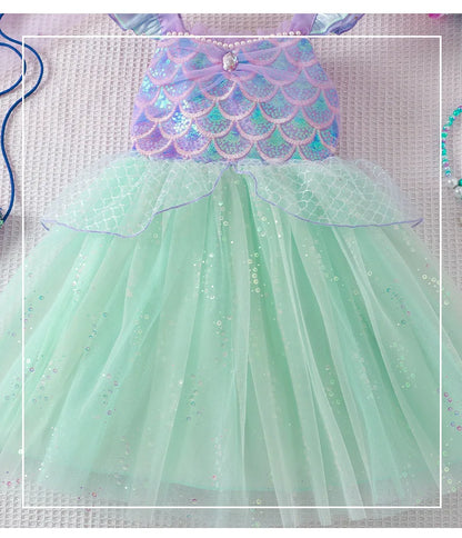Mädchen Prinzessin Kleider Meerjungfrau Motto Party Sling Mesh Rock Pailletten Leistung Kostüm Geburtstag Kinder Kleidung Perle Säuglings Kleid