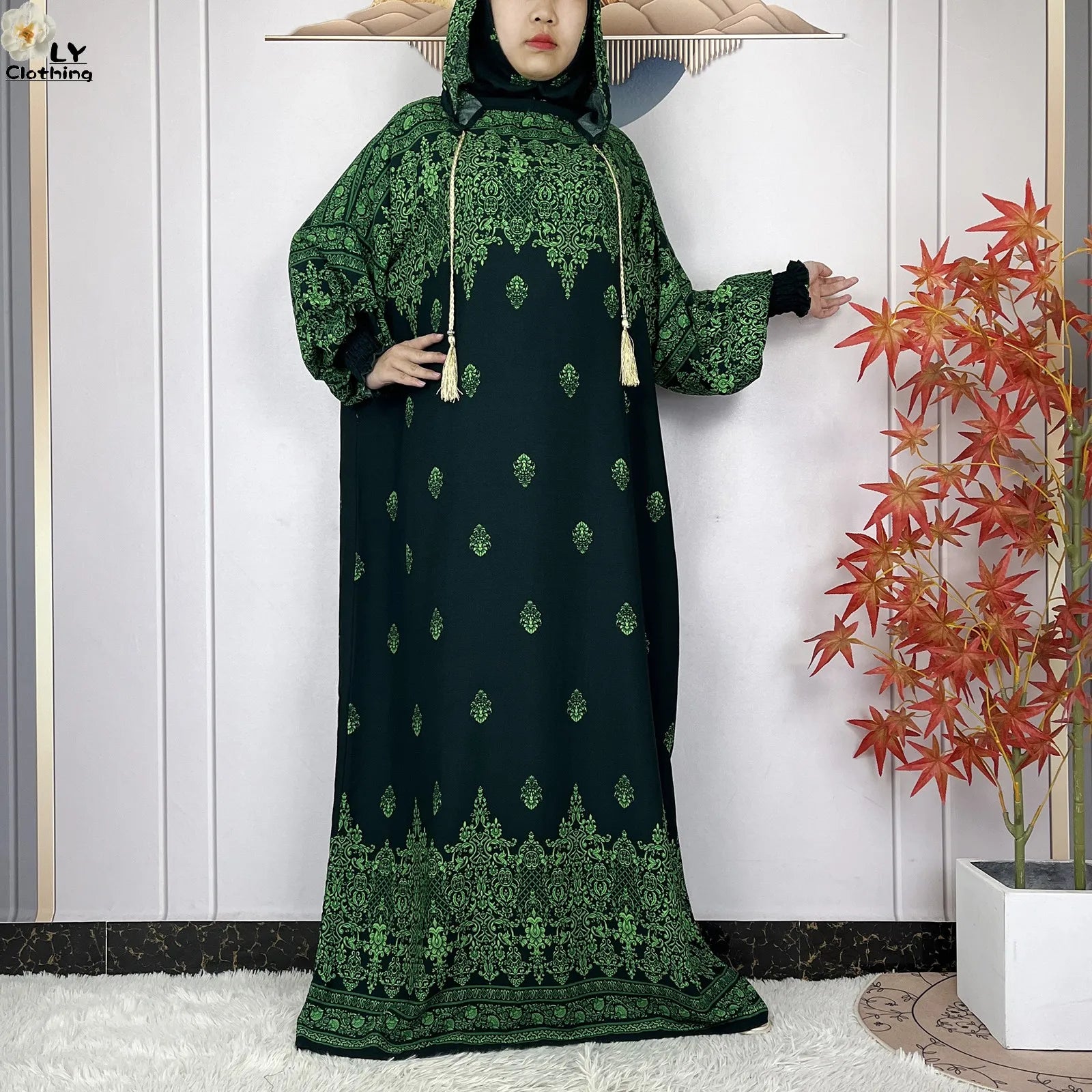 2025 Women Long Sleeves Dress Cotton Ramadan Abaya with Two Hats Muslim Women's Kaftan Dress Dubai Turkey Islam Prayer Clothing.