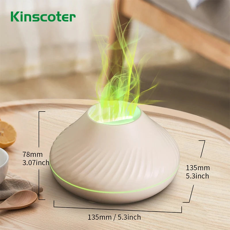 KINSCOTER Volcanic Aroma Diffuser Essential Oil Lamp 130ml USB Portable Air Humidifier with Color Flame Night Light.