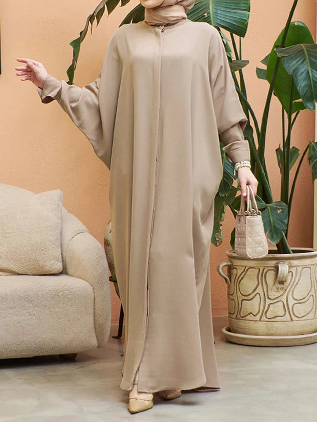kebaya Ramadan Solid Batwing Sleeve Kaftan Abaya, Elegant Loose Split Maxi Length Dress, Women's Clothing.