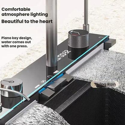 Large Single Slot Waterfall Stainless Steel Kitchen Sink With a Knife Holder and Trash Can Household Vegetable Washer Basin